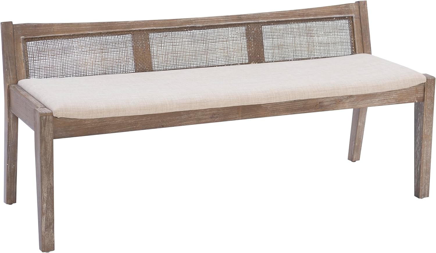 Powell Kasi Brown Low Back Cane Bench with Beige Upholstered Seat