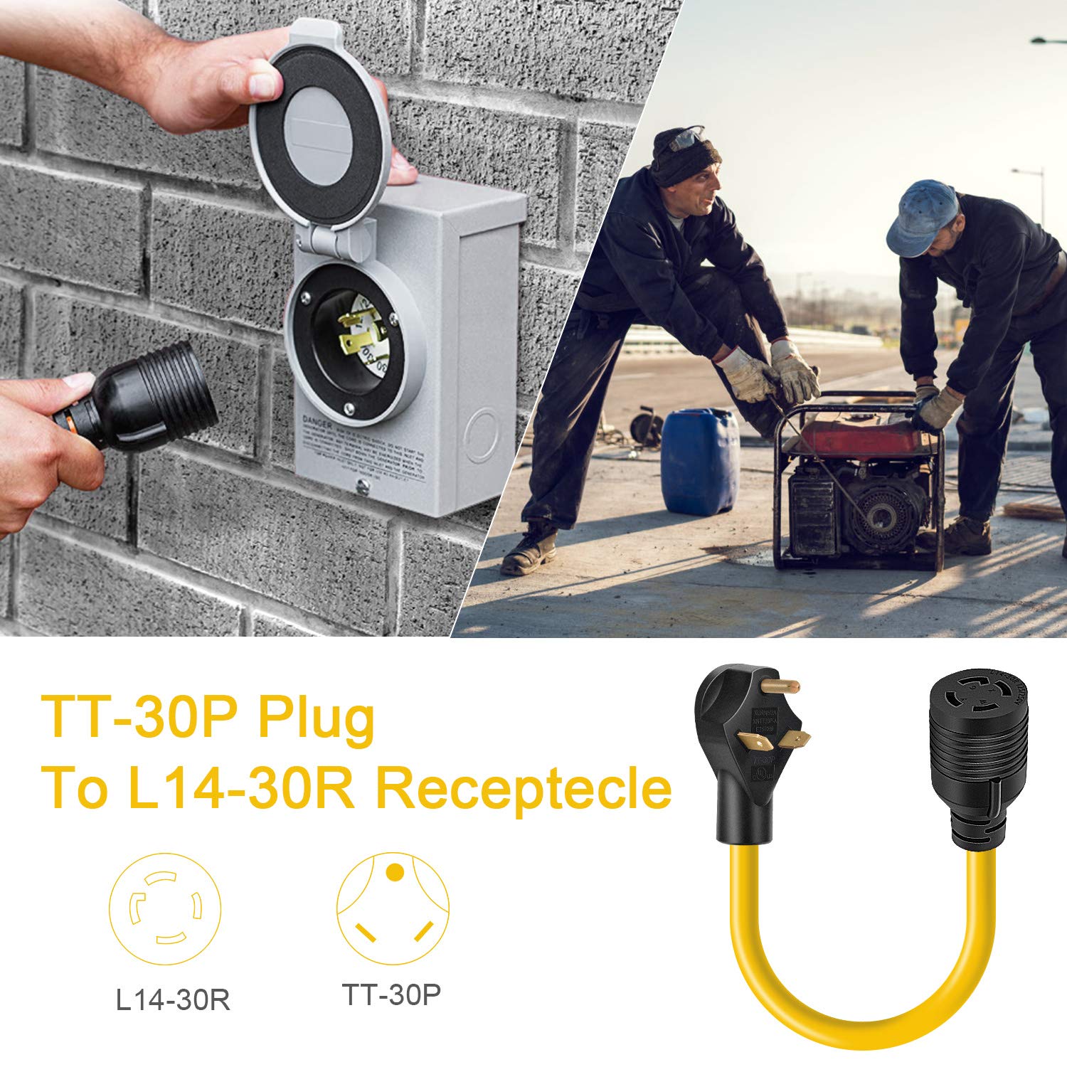 Rophor Generator Transfer Switch Adapter Cord TT30P Male to L1430R