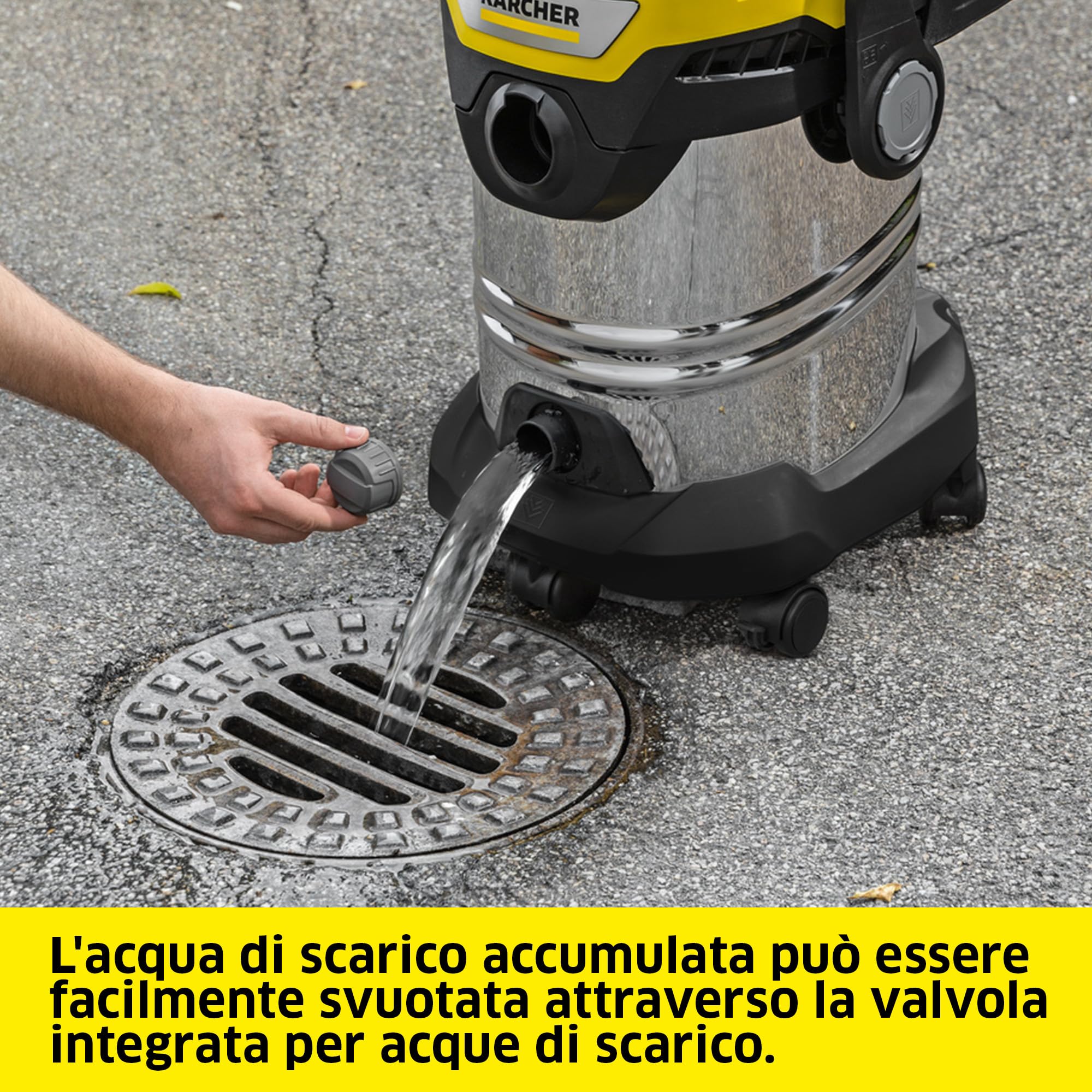 KÄRCHER aspiratore solidi liquidi WD 7 Control P S 30/6/35/T, sistema intelligente di controllo filtro, telecomando, presa integrata, funzione soffiaggio, 1400 W, serbatoio in acciaio inox: 30 l