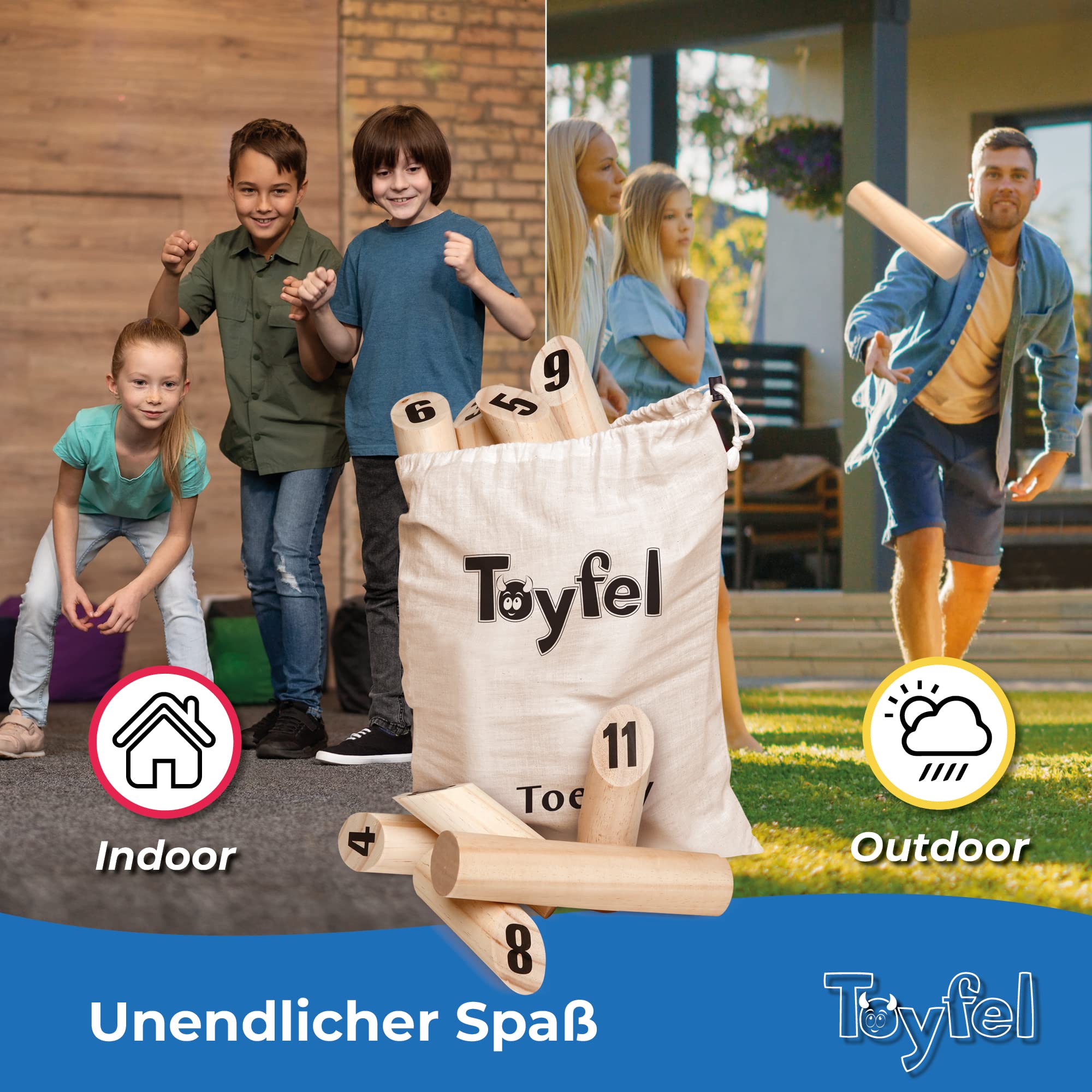 Toyfel Tölky Indoor & Outdoor Wurfspiel aus Finnland – Schweden Schach aus FSC® Holz – Lustiges Holzwurfspiel Garten Outdoor Spielzeug für Kinder & Erwachsene