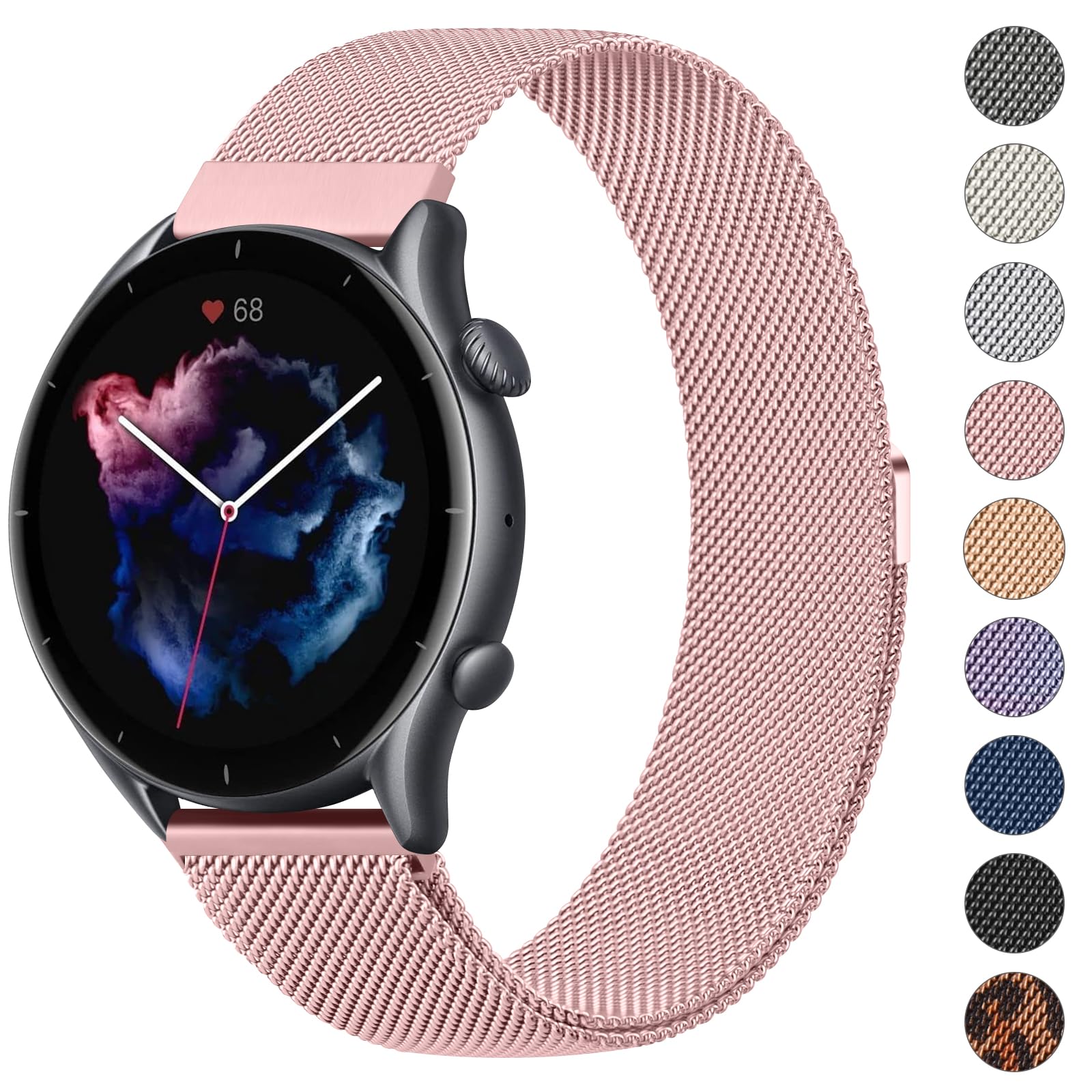 Vancle Correa 22mm Metal para Amazfit Bip 5/ GTR 4/ GTR 3/ GTR 3 Pro/ GTR2/ GTR 2e/ GTR 47mm para Mujer Hombre, Pulseras de Repuesto de Malla de Acero Inoxidable Pulsera Deportiva, Rosa