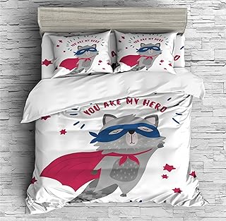 REALIN Cartoon Raccoon Bedding Raccoon Animal Print Duvet Cover Set Girl Boy Kids Bed Sets 2/3/4PCS Quilt Covers/Sheets/Pillow Shams,Twin/Full/Queen/King (B,Queen-228x228cm-4PCS)