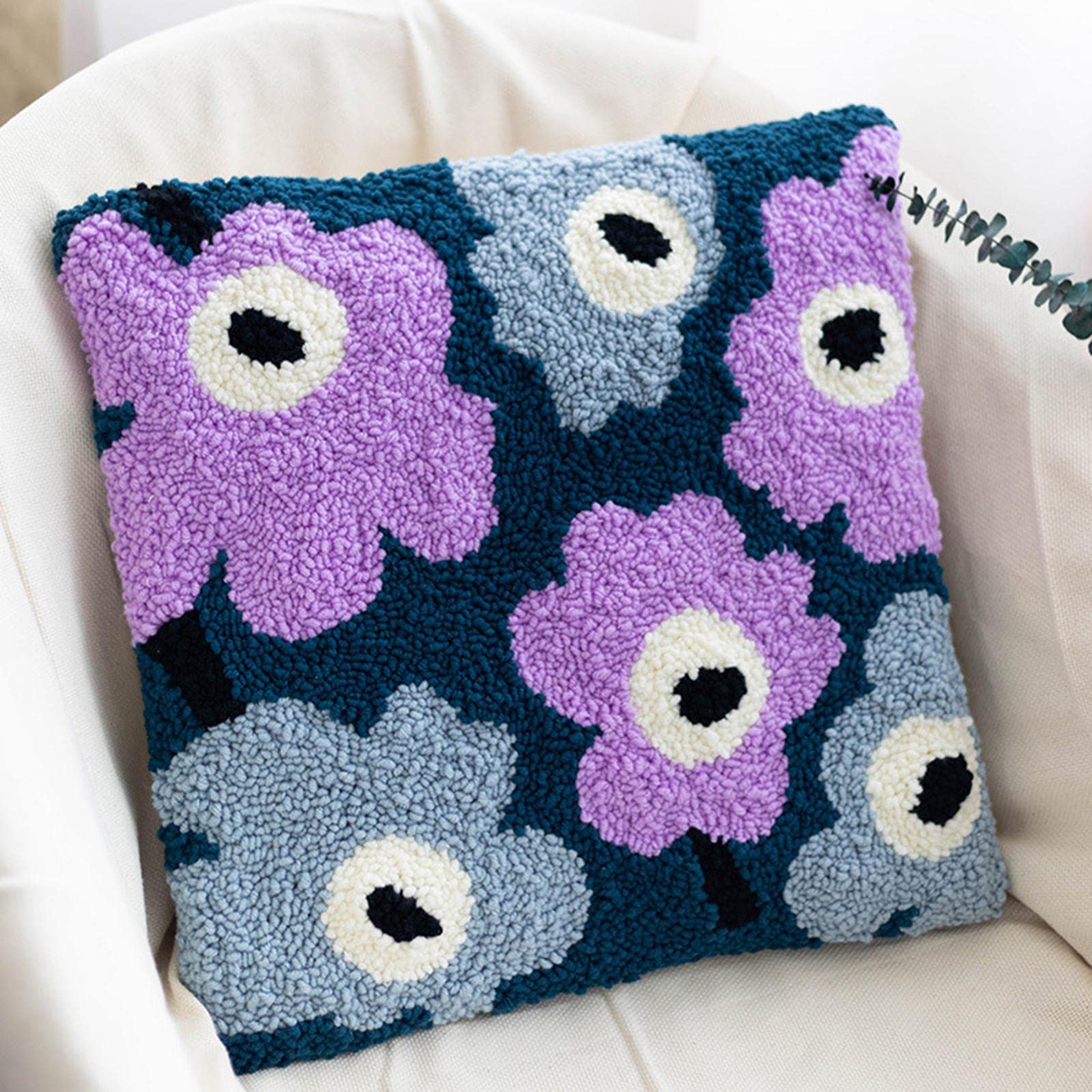 Kit de Bordado con Perforadora, Material para Tapicería, Funda de Cojín, Marco de Madera, Patrón Sencillo Y Creativo, Ideal para Principiantes, Flor Azul Violeta, Individual