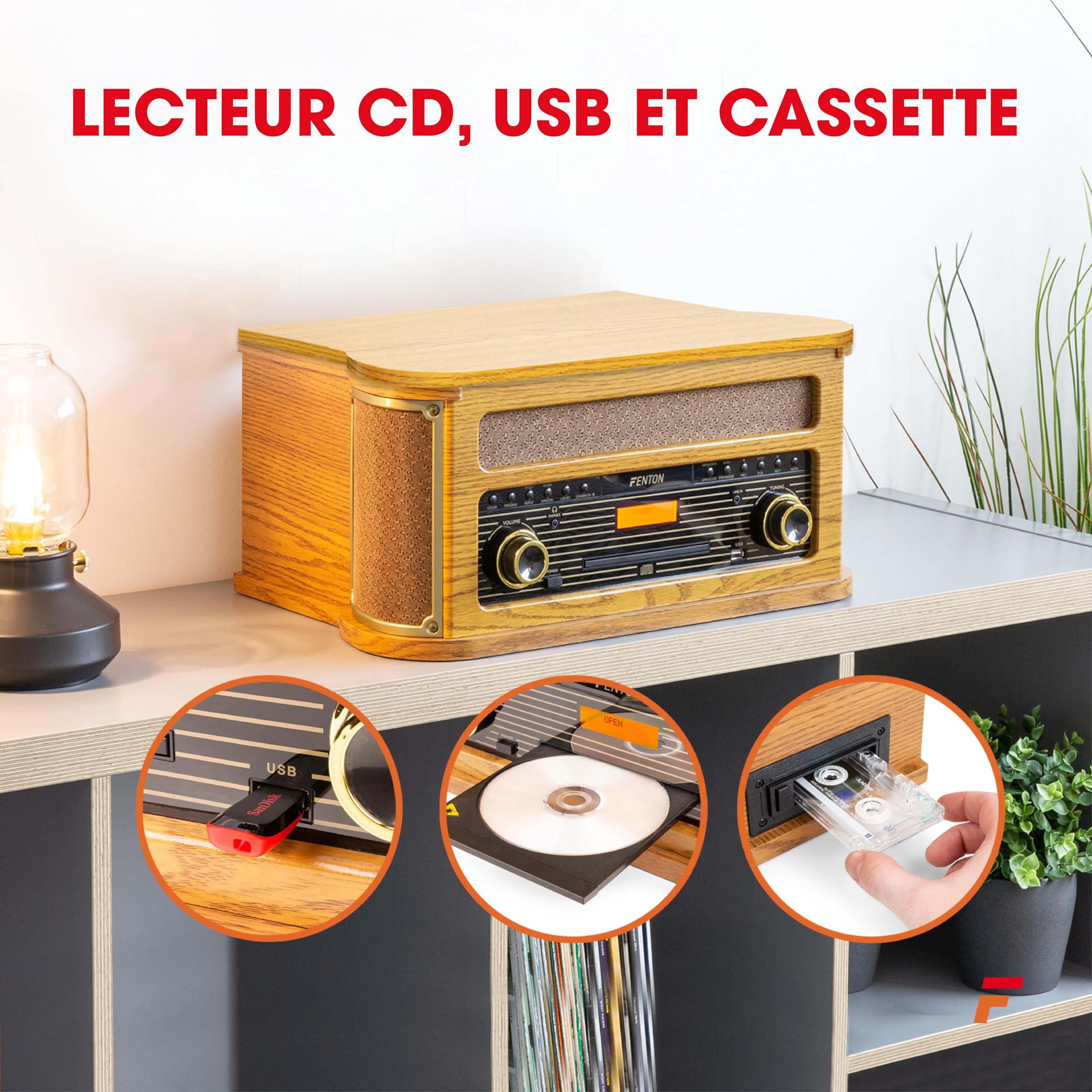 Fenton Memphis Platine Vinyle Bluetooth avec Radio Dab/FM - Bois Clair, Lecteur MP3/CD/Cassette, Numérisation des Vinyles, Idéal pour Décorer Votre Salon et Écouter Vos Musiques