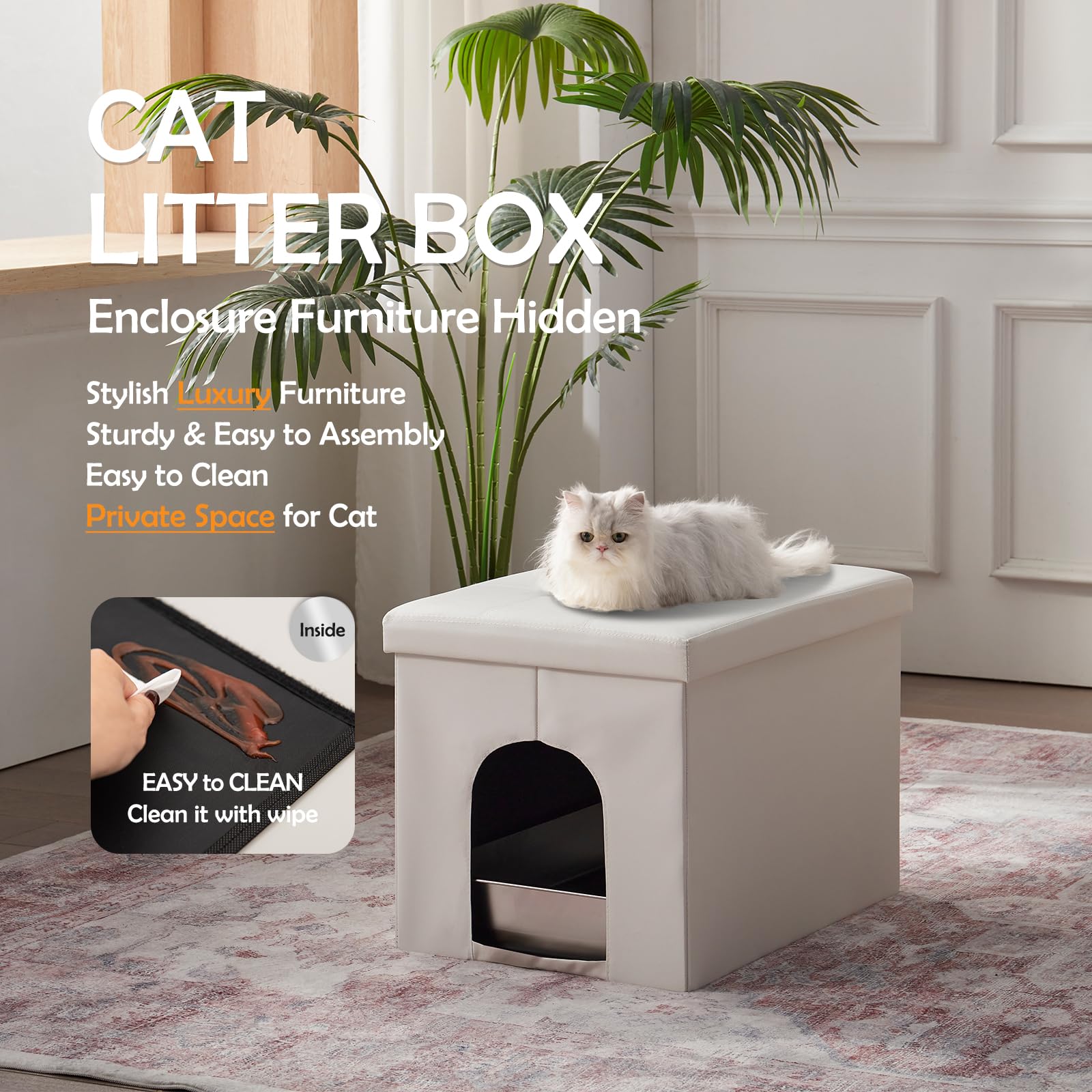 MEEXPAWS Cat Litter Box Enclosure Furniture Hidden, Cat Washroom Bench Storage Cabinet |Large 25.6'' x 17.7'' x 17.7''| Dog Proof | Waterproof Inside/Easy Clean | Easy Assembly | Odor Control(Black) - image 5