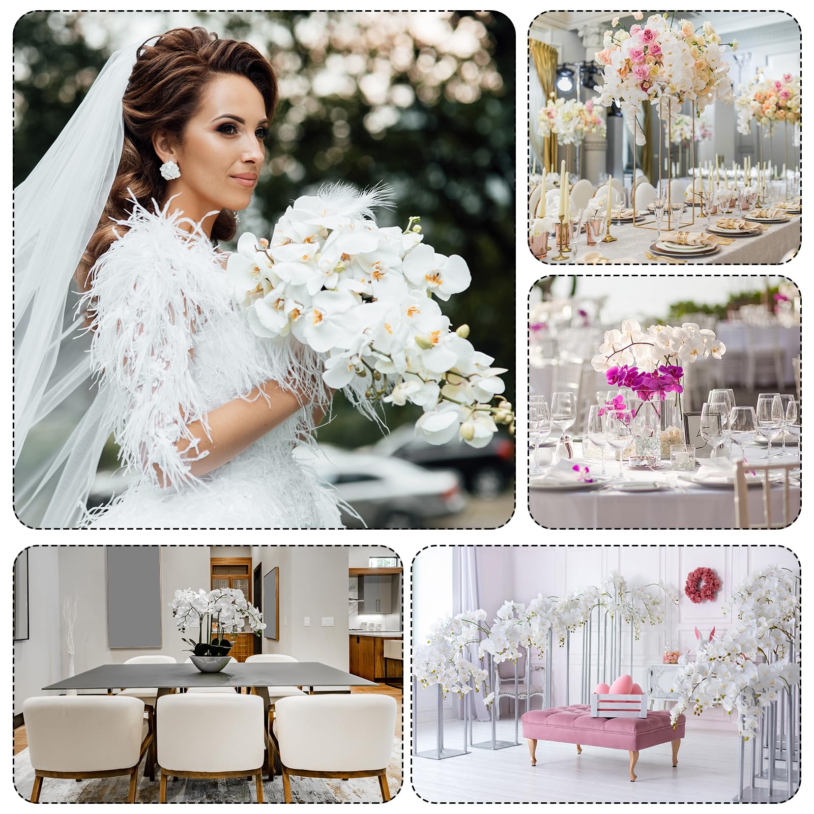 PATIKIL Tallos De Orquídea Artificial 41", Paquete De 6 con 9 Cabezas Flores Falsas Phalaenopsis con Tacto Real Rama De Orquídea Falsa para Jarrón Decoración De Hogar Y Bodas, Blanco