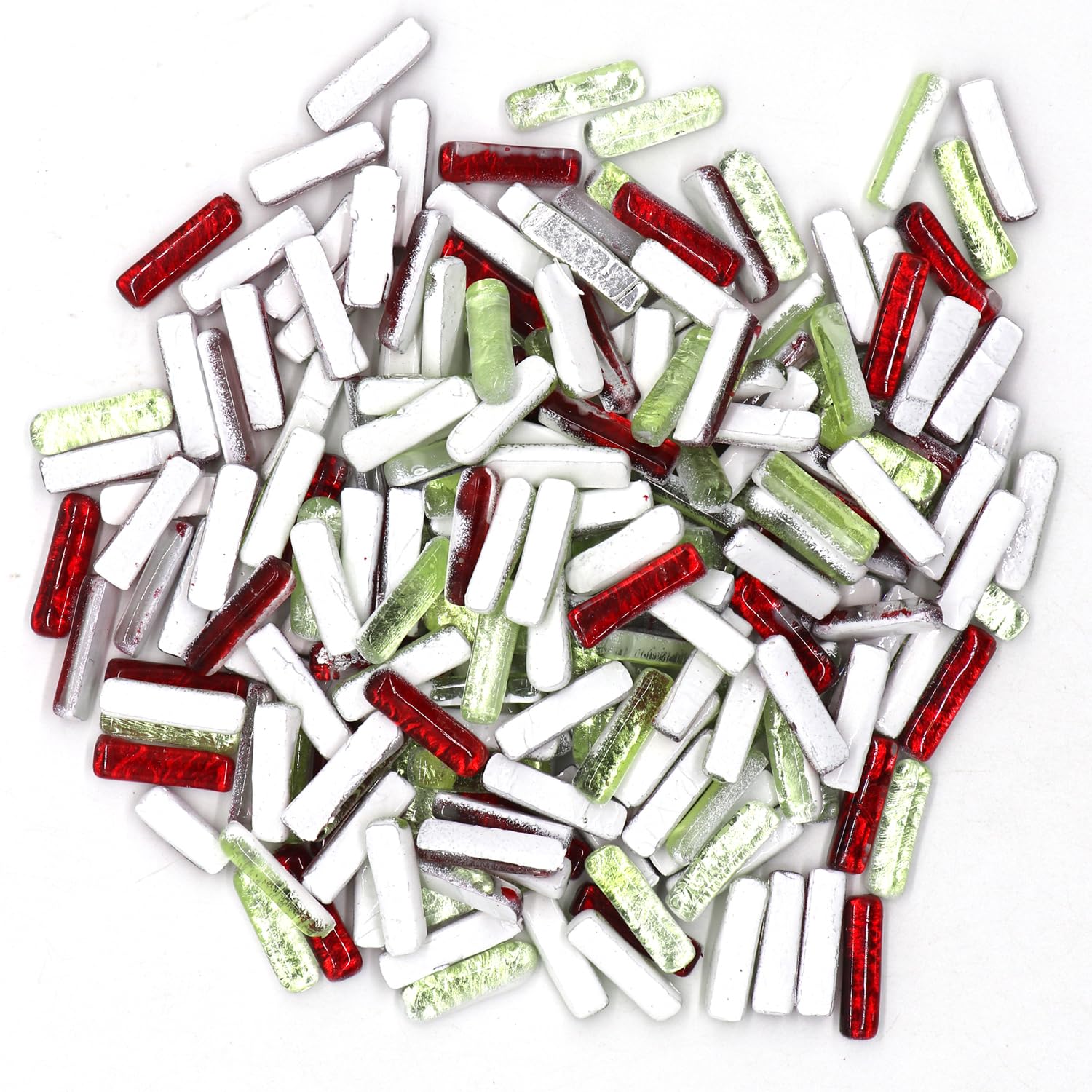 Sweven Art Mosaic Tiles, 5x20mm Thin Pipes, 5mm Thick, Metallic Foil in Red & Pastel Green (Pack of 200Gms)-image-44