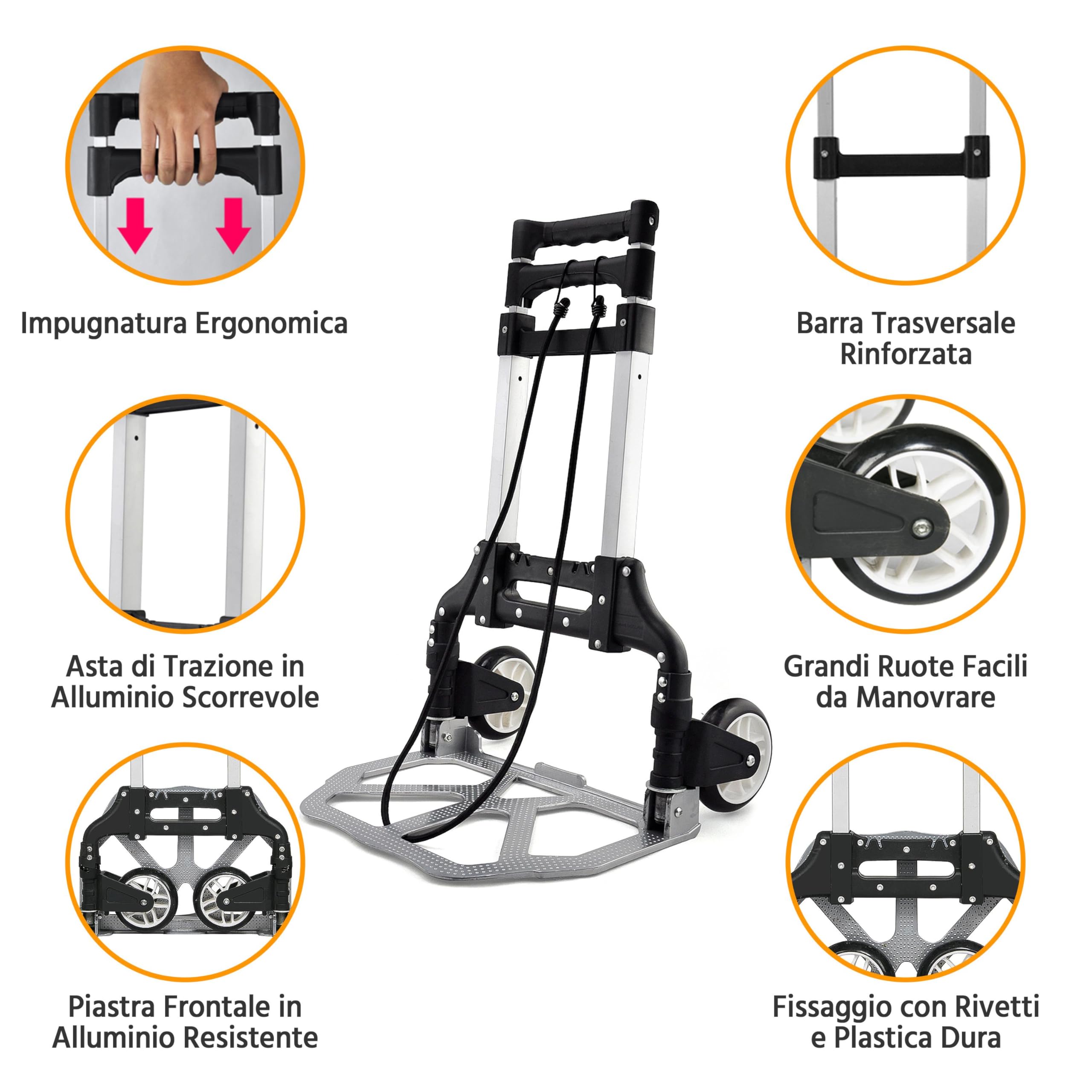Yaheetech Carrello Portapacchi Pieghevole Carrellino Salvaspazio con Ruote in Lega di Alluminio Asta Telescopica Portata 75 kg