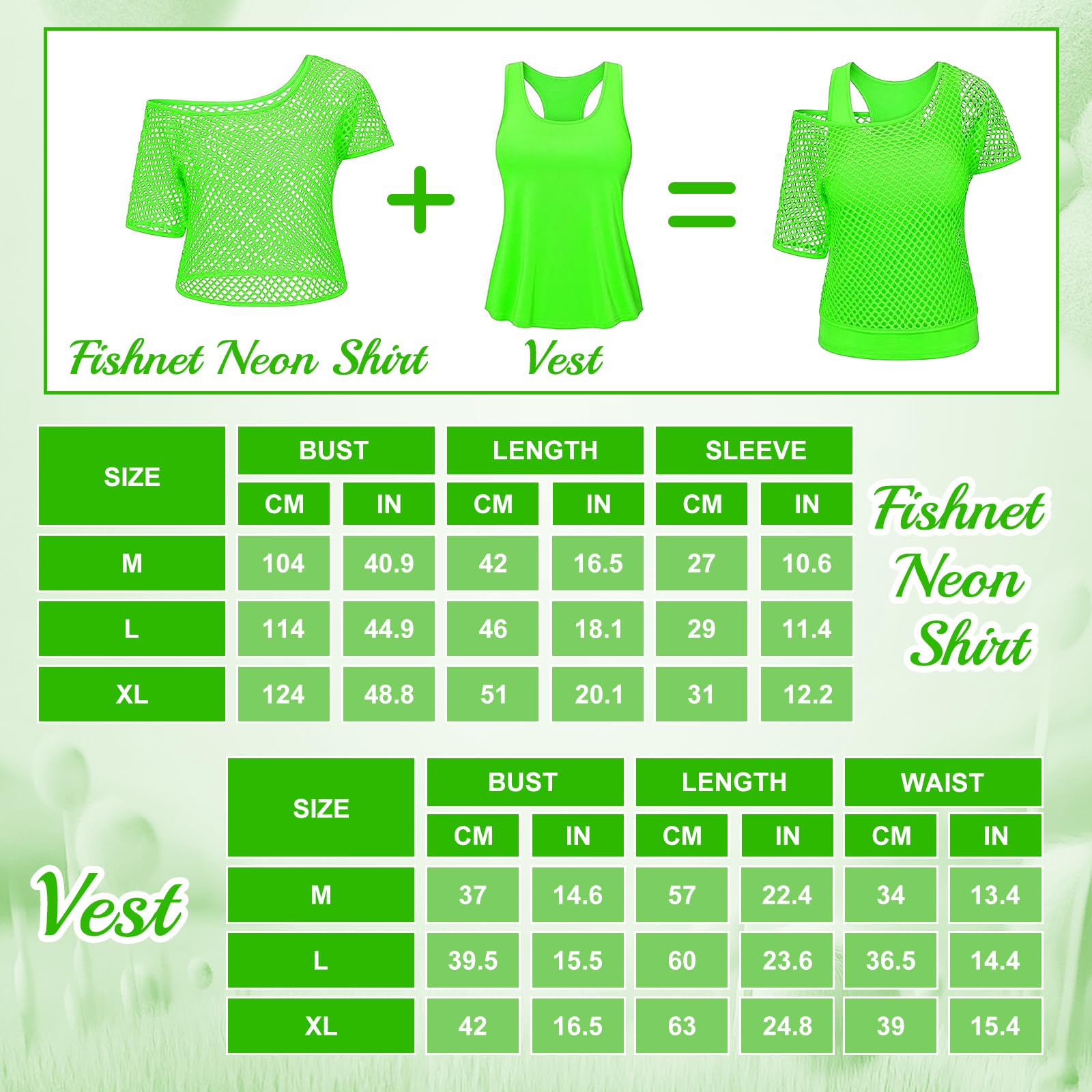 Saier tbo 20Pcs 80s Costume Accessories Set for Women, 1980s Fancy Dress Outfit Kit with Fishnet Top Tank Top Leg Warmers Fishnet Gloves for Girls 80s Theme Party Disco Party Cosplay Dress Up - Image 3