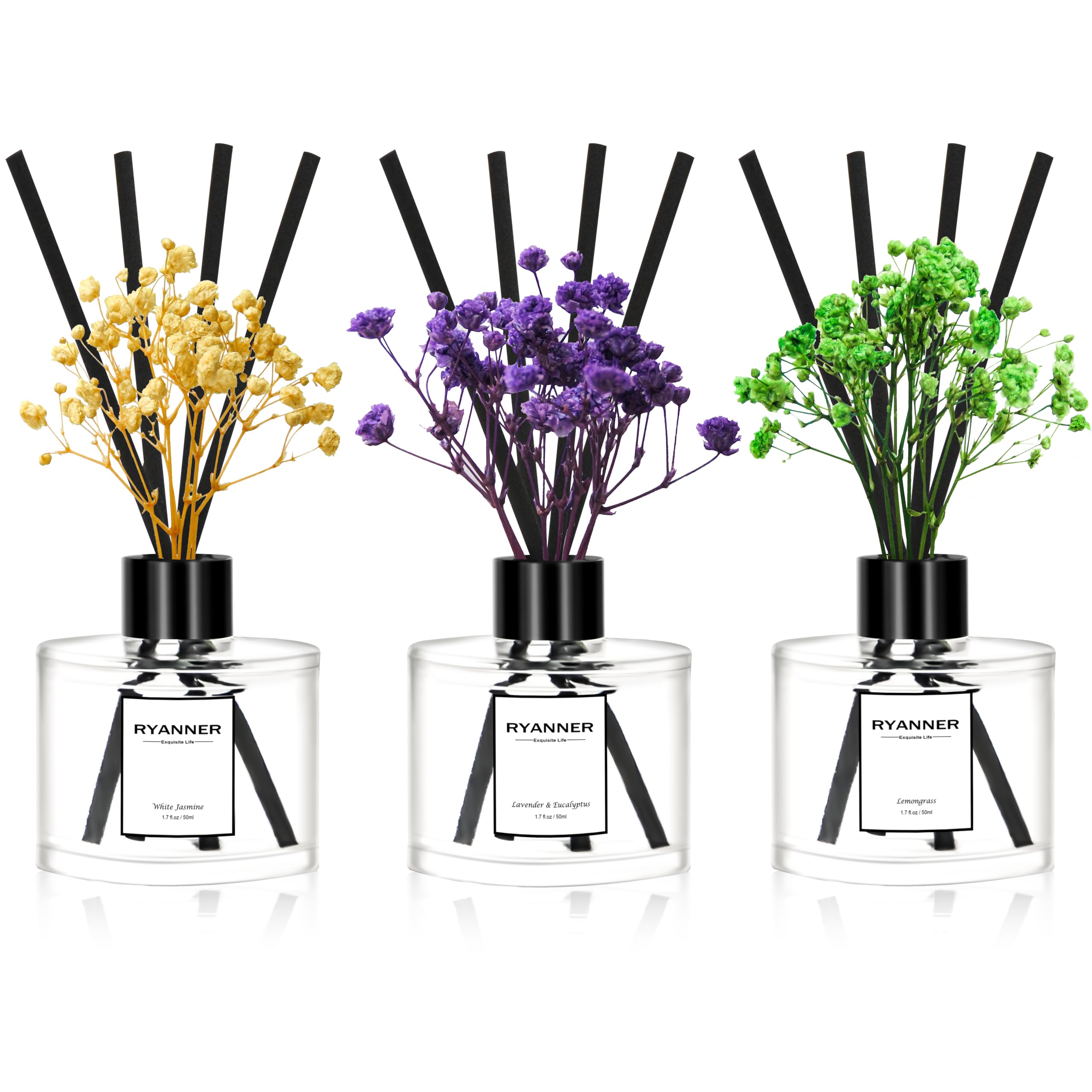Reed Diffuser Set of 3 Pack Lavender Eucalyptus White Jasmine Lemongrass Scented Oil Diffuser with Sticks 1 7