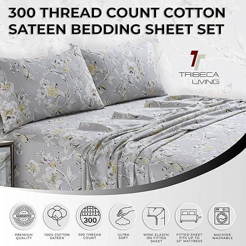 Miniatura 2 de Tribeca Living Colmar - juego de sábanas de algodón de 300 hilos, extra profundo, estampado