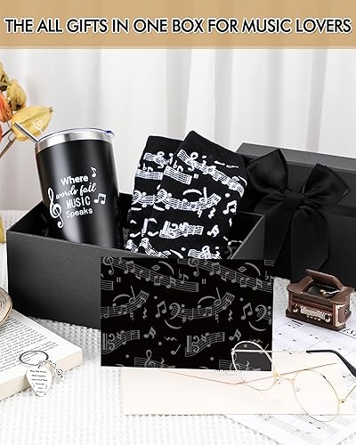 Miniatura 5 de 3 piezas de regalos de música para hombres, divertidos regalos para amantes de la música, juego de regalos con notas musicales, calcetines de