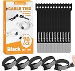 SummerBrite 70 Pcs Black Cable Ties with Writable Labels (Assorted Sizes 4", 6", 8"), Adjustable Reusable Cord Wraps & Wire Straps for PC Setup, Desk & Cable Management - 10cm, 15cm, 20cm Variety Pack