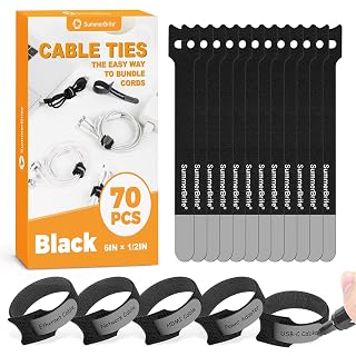 SummerBrite 70 Pack Black Cable Ties 6 Inch with Writable Labels, Reusable Cable Management Straps, Hook and Loop Cord Organizer for Home Office, PC Desk Setup, Electronics & Travel Wire Management - Amazon product rated Grade A