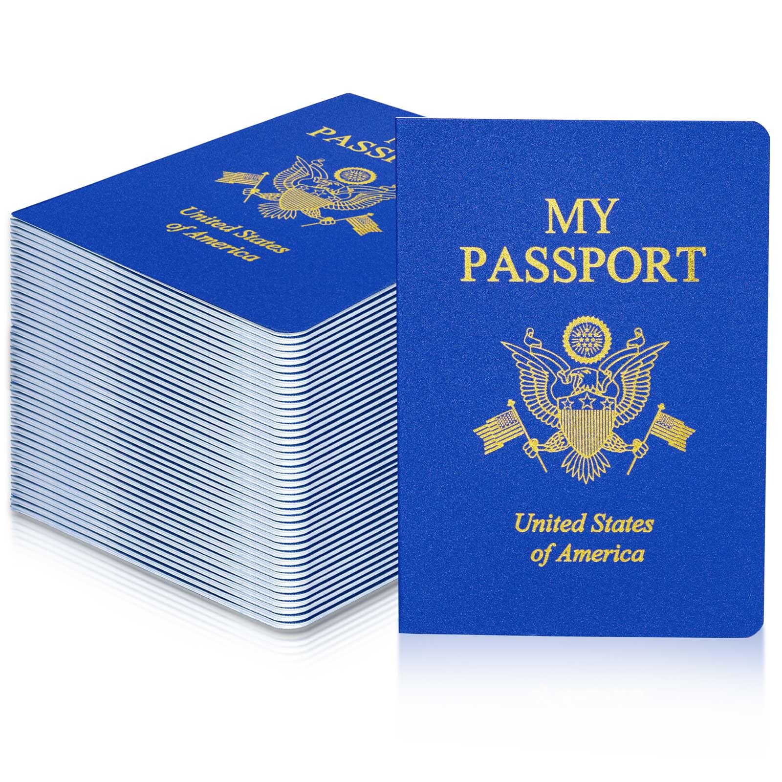 XIISVINT 60 Pack Blank Passport Notebook,Bulk Passport Notebook,Blue Fake Passport for Kids Pretend Play,Passport Sticker Book for World Travel School Supplies Party Favors Decor
