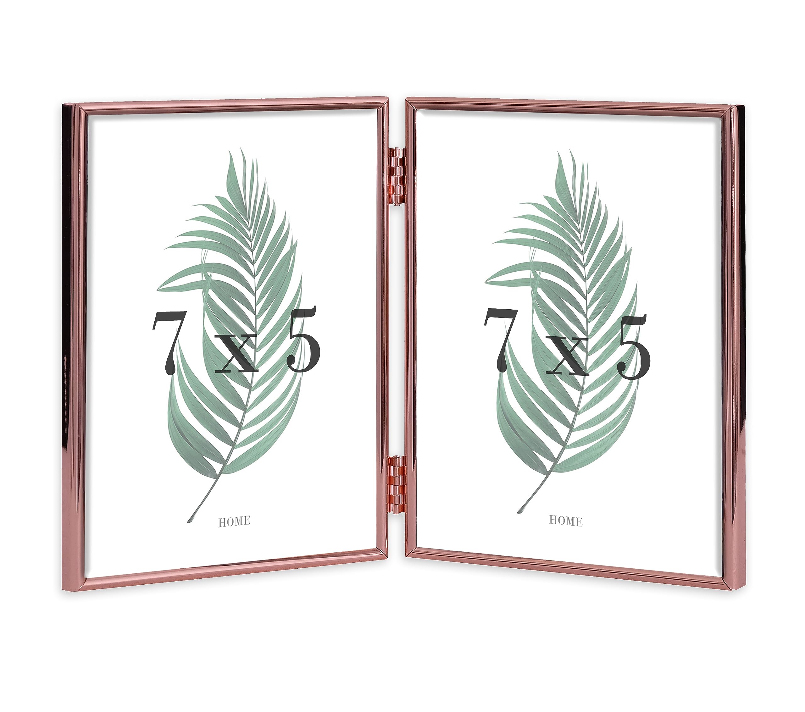 Inov8 Framing Tarnish Resistant Silver Plated Picture Frame - Rose Gold Thin Edge Double Frame Design for Two Photos 7x5 Inch (18x12cm)