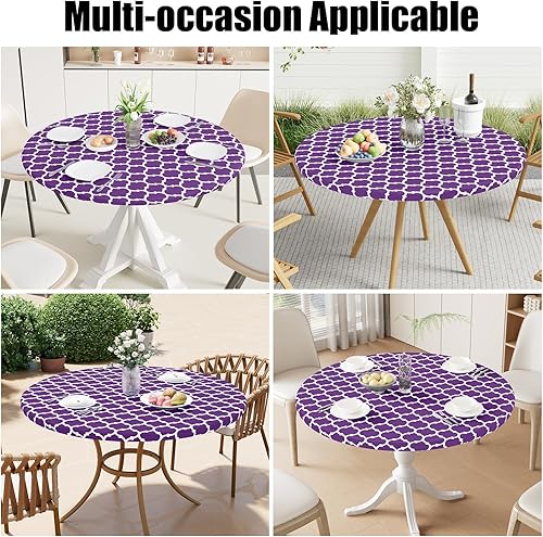 Miniatura 226 de Smiry - Mantel redondo de vinilo ajustable con bordes elásticos y parte trasera de franela, mantel de vinilo impermeable, lavable, diseño enrejado
