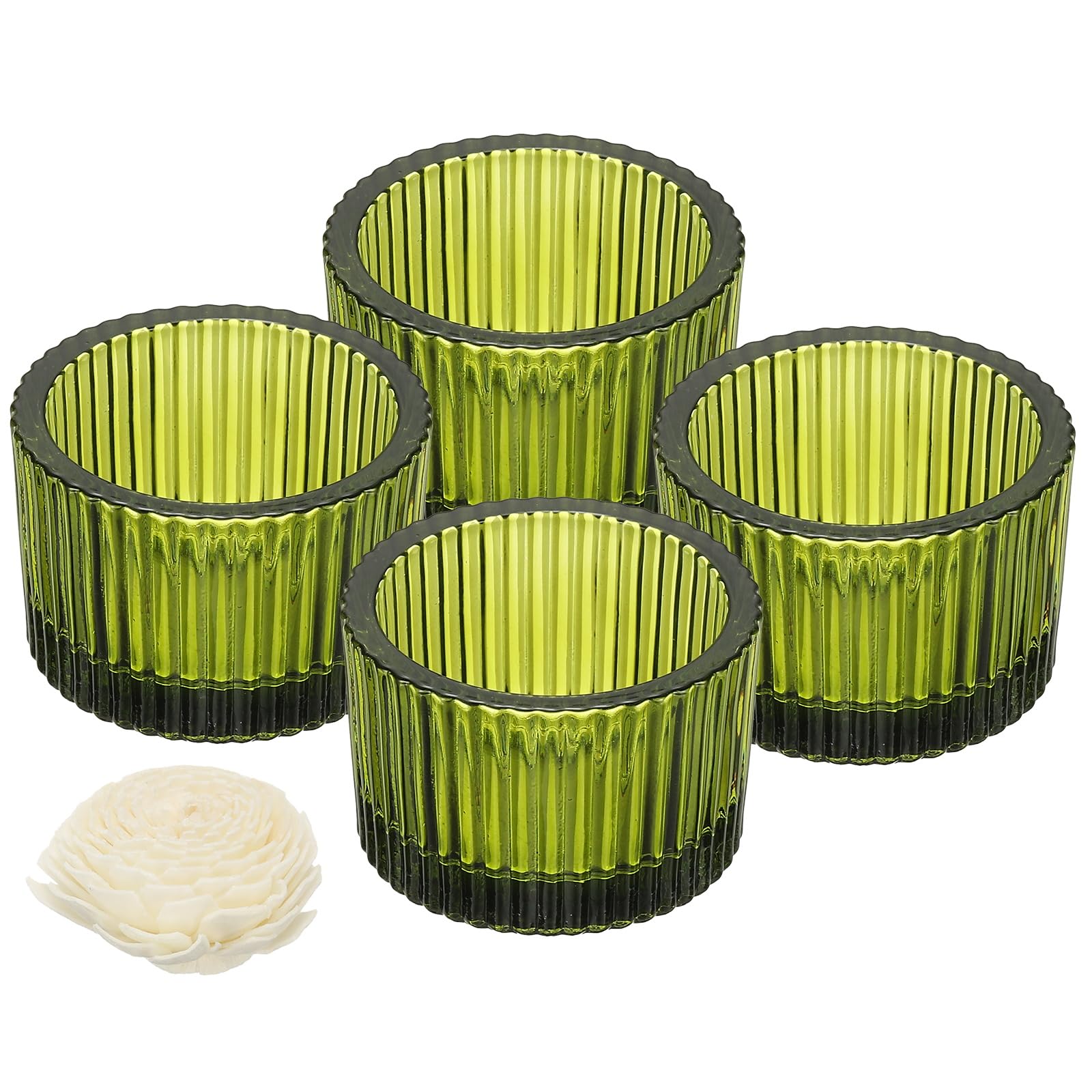 sourcing map 4 Pcs Glass Tea Light Candle Holder, Round Ribbed Glass Votive Candle Holder for Table Centerpiece, Home Decor and Party Supplies(Green)