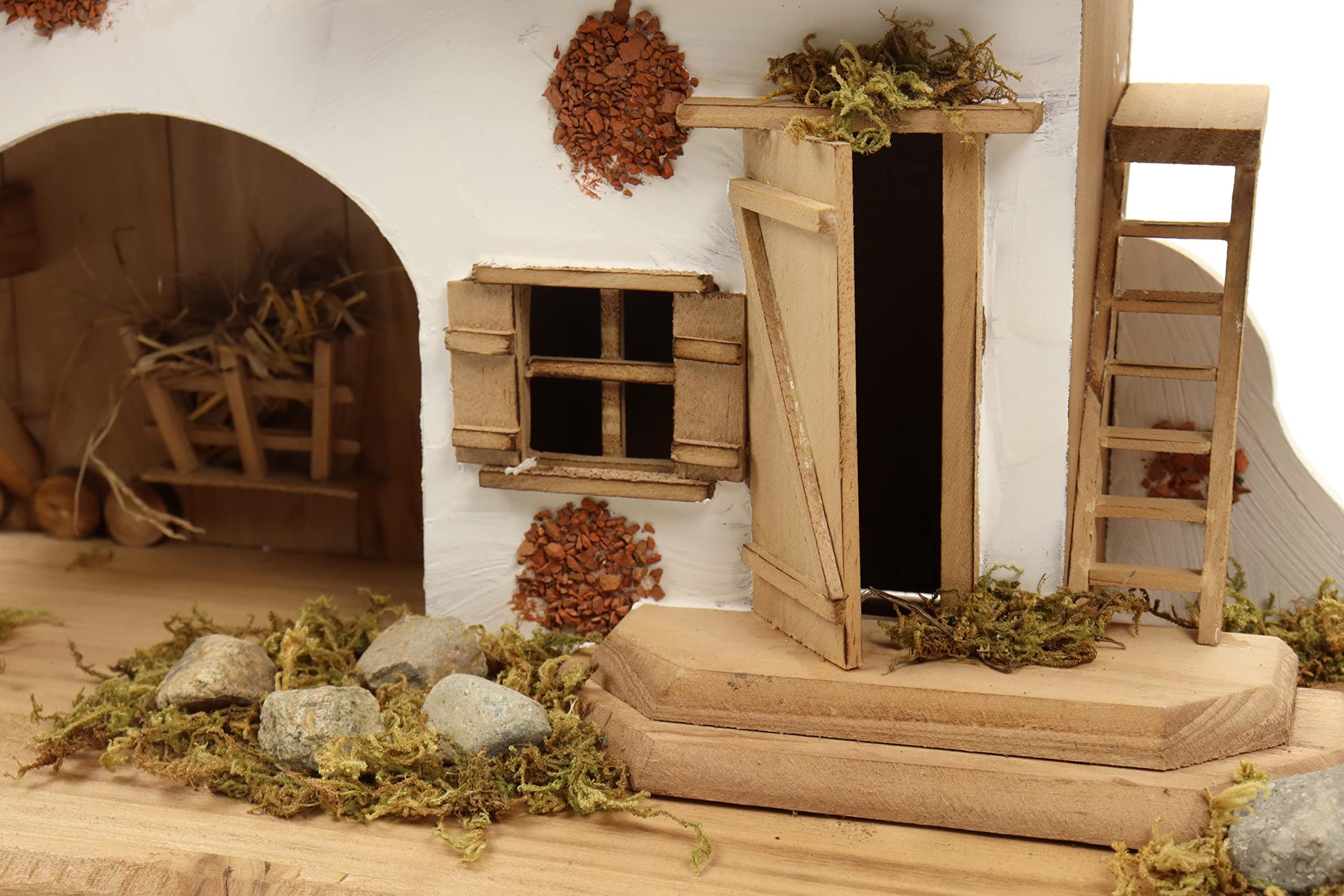 ELLUG Holz Krippenstall, Holzkrippe, Weihnachtskrippe 55 * 19 * 28cm (OHNE Krippenfiguren) Krippenstall aus Holz für Figuren bis 15cm Höhe