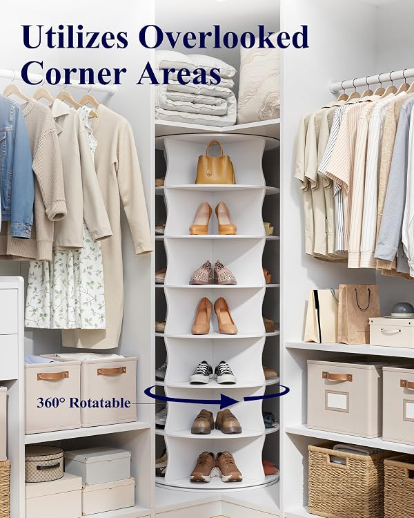 Kitsure Shoe Rack - 7-Tier Rotating Shoe Rack Tower, 360° Revolving Display & Storage Solution with Lazy Susan, Space-Saving Shoe Rack for Entryway, Closet, Bedroom, White by Kitsure - Image 3