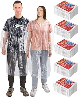 80 Pack Disposable Adults Rain Ponchos Bulk Emergency Ponchos Pack Drawstring Hood Elastic Sleeves Poncho Raincoat (Clear)