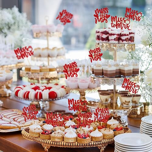 Miniatura 4 de Gyufise 36 piezas de Miss to Mrs Cupcake Toppers Anillo de diamantes con purpurina para boda, compromiso, cupcake picks para despedida de soltera