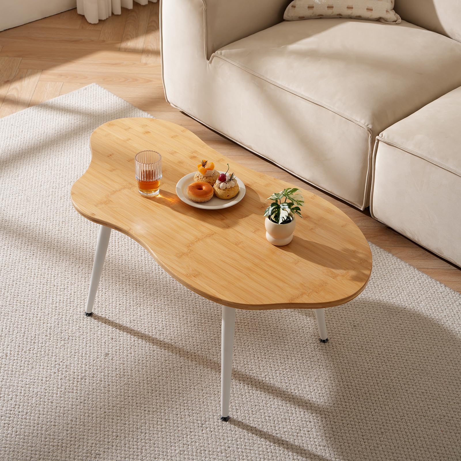 Cloud Coffee Table- Cute Tea Tables with Natural Bamboo Solid Wood Coffee Tables Modern Accent Sofa Center Table