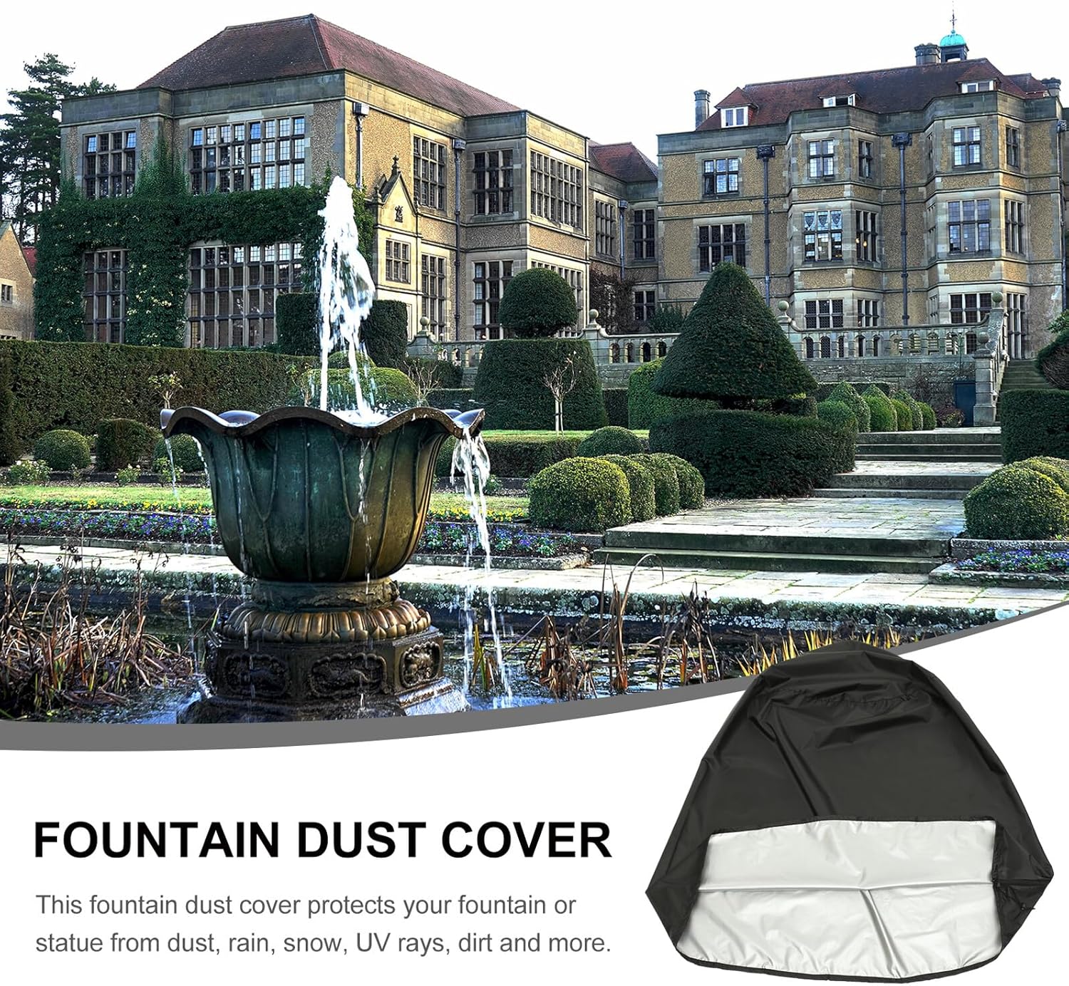 ARTIBETTER Oxford Fountain Cover with Drawstring Outdoor Protective Cover for Garden Fountain and Statue Dustproof UV Resistant Black