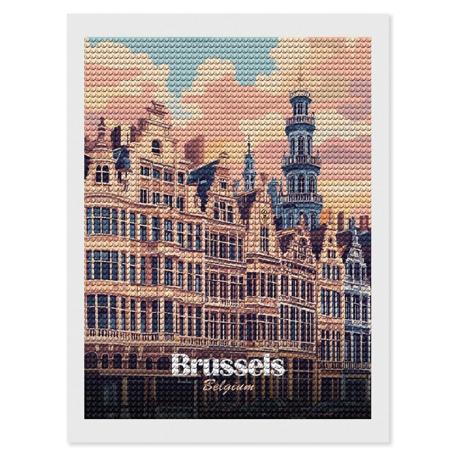 Junmoney Brussels, Belgium Cityscape Art(2) Diamond Painting Set 12"x16", Sparkling Round Gems, Decorate Your Room, Fun Craft Experience, Modern Decor