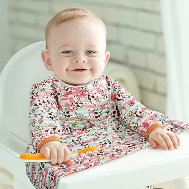 lenbest Baby Bib - Baby Feeding Bib - Weaning Bib - Waterproof Bibs for Toddlers -Easy to Clean Long Sleeve Bib for 6+ Months Toddlers