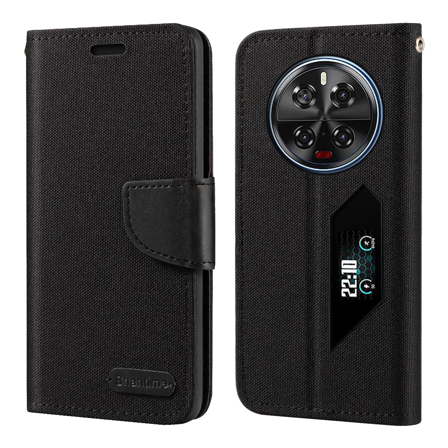 Shantime Oxford Fabric Leather Flip Wallet Case Compatible with Doogee V40 Pro, Durable Protective Magnetic Cover with Card Slots and Kickstand(Black)