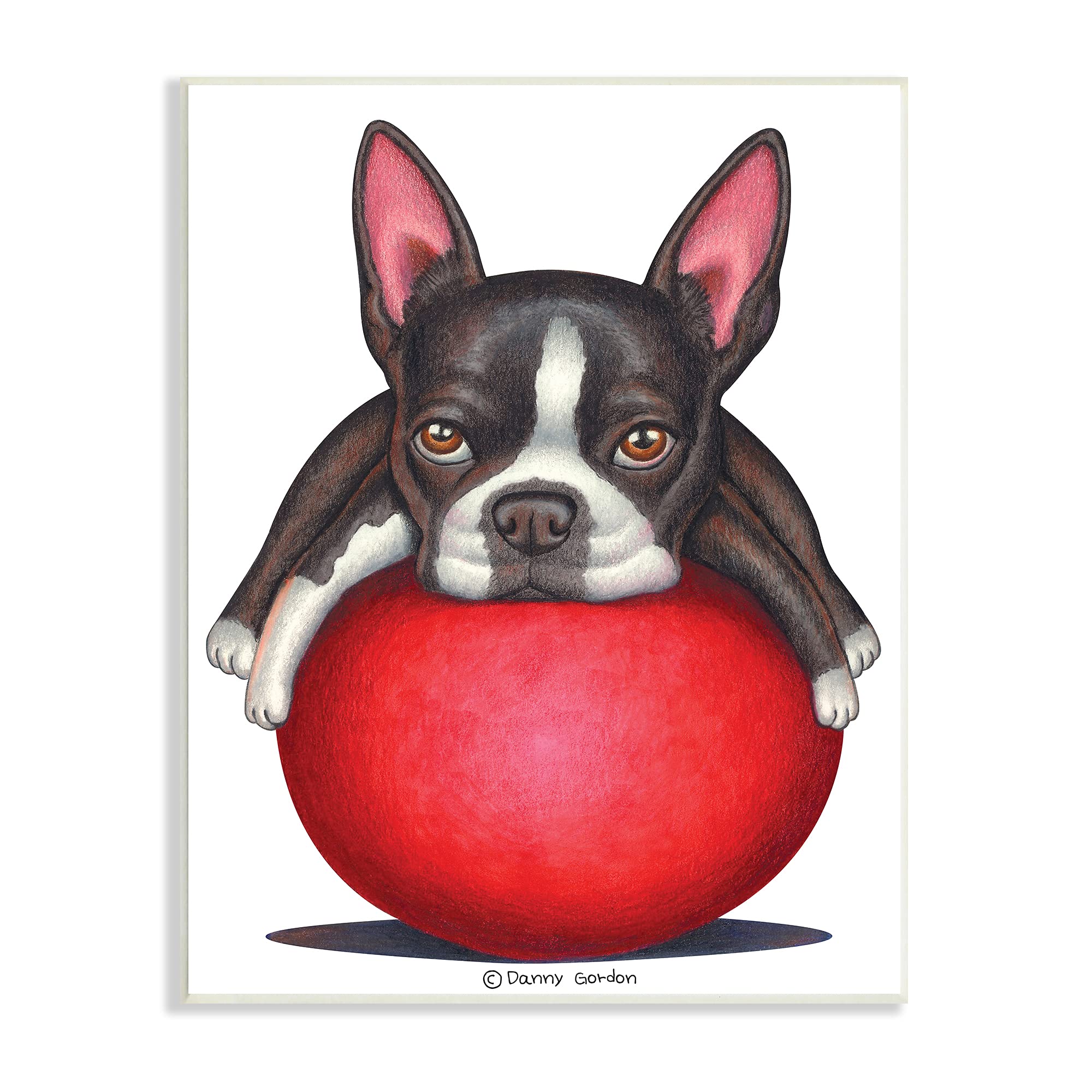 Stupell Industries Boston Terrier Big Red Ball Pet Dog Illustration