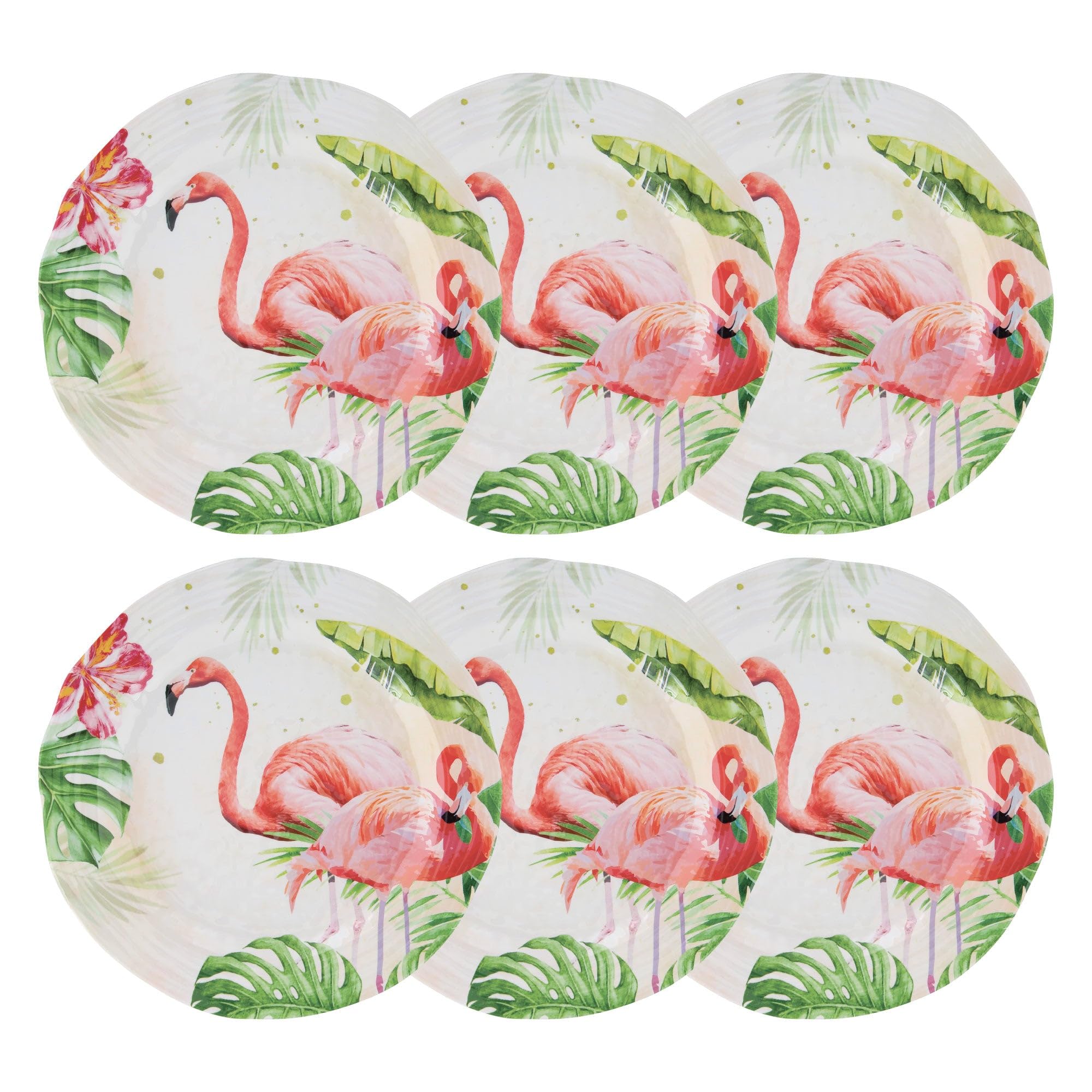 UP ware Zestaw 6 talerzy obiadowych z melaminy, bez BPA, nadają się do mycia w zmywarce, do dania głównego, makaronu i sałatki, 28 cm talerze obiadowe (Flamingo)
