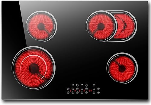 Estufa eléctrica de 30 pulgadas, 4 quemadores, con zona ovalada doble, estufa eléctrica radiante integrada de 6600 W, indicador de superficie