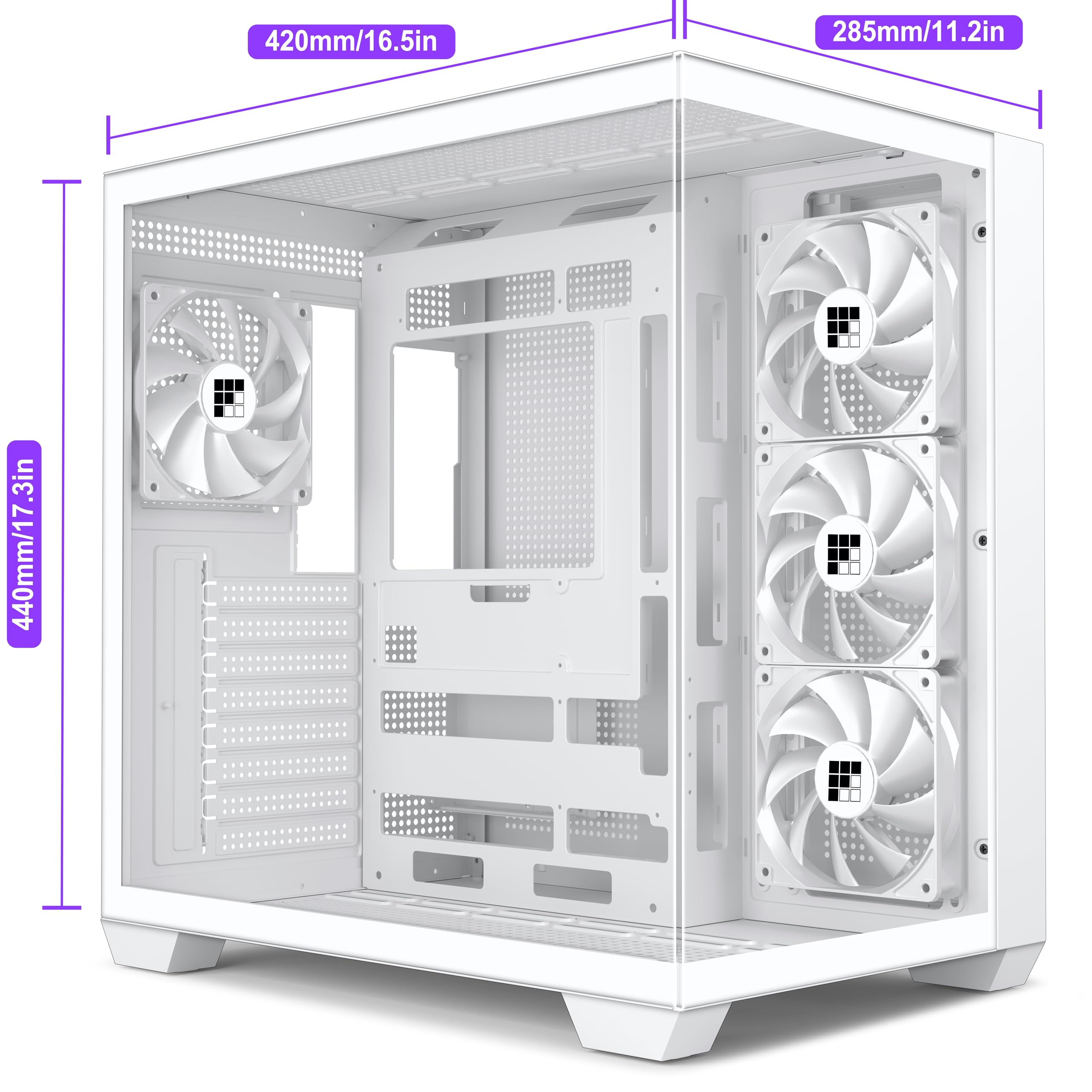 F300 PC Case - Pre-Installed 4 No RGB Fan, ATX Mid-Tower Gaming PC Case, 270° Panoramic Glass with Type-C, FOIFKIN (White)