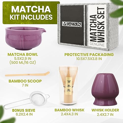 Miniatura 2 de Juego de batidor Matcha  Juego de té matcha japonés de 5 piezas con cuenco de cerámica matcha, batidor y soporte de bambú de 100 puntas, cuchara y