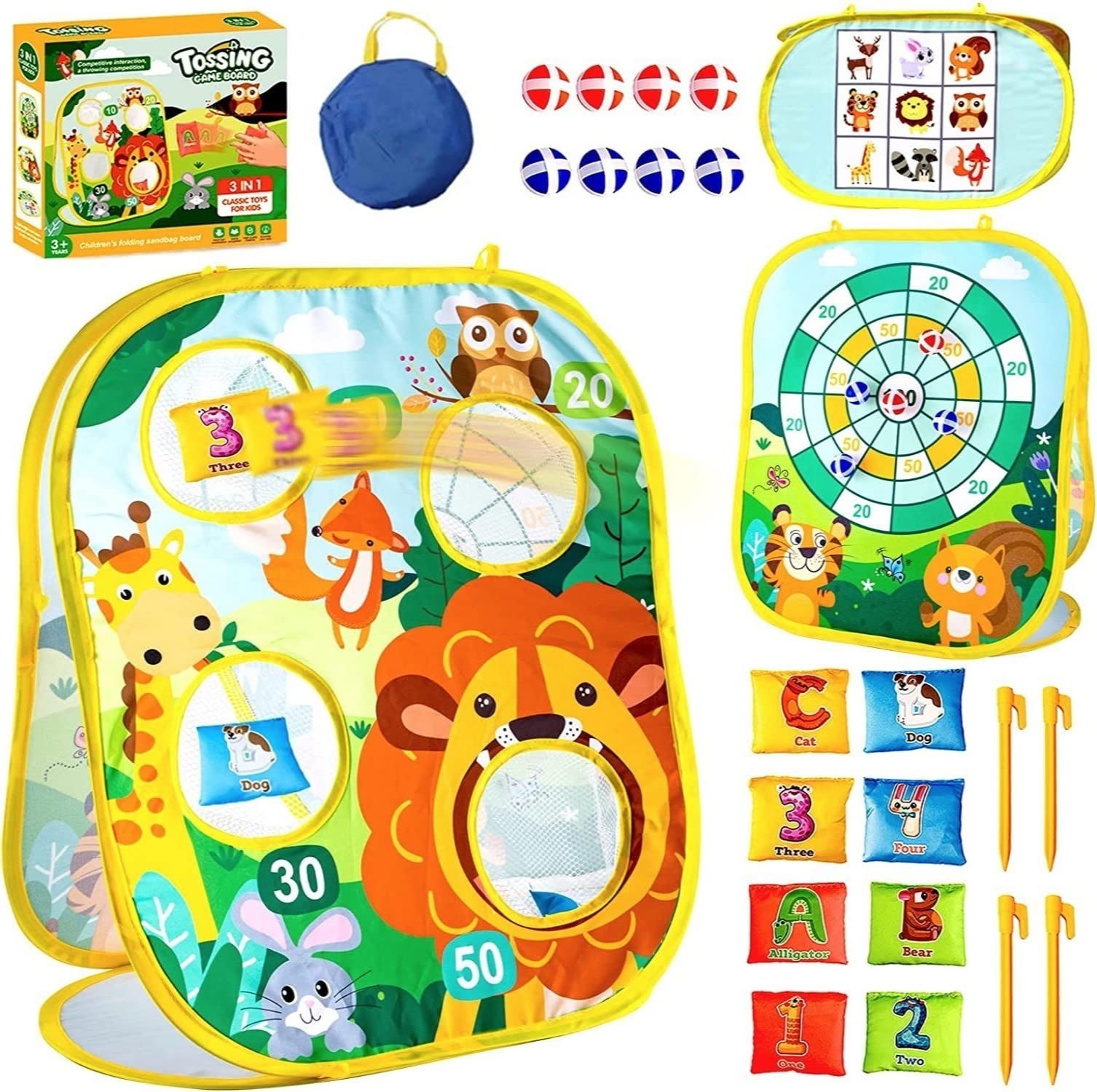 Giochi di Lancio - Giochi da Esterno per Bambini, Set di Lancio di Palline e Anelli e Sacchi di Fagioli, Giochi per Feste di Compleanno Bambini