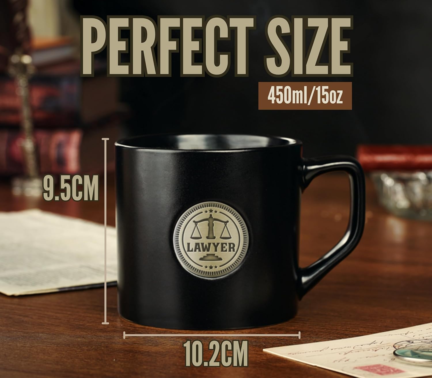 Onebttl Lawyer Gifts Coffee Cup for Men and Women, Ceramic Mug with Golden Badge, 15oz/450ml Mug for Birthday, Christmas, Retirement - Lawyer - Image 2