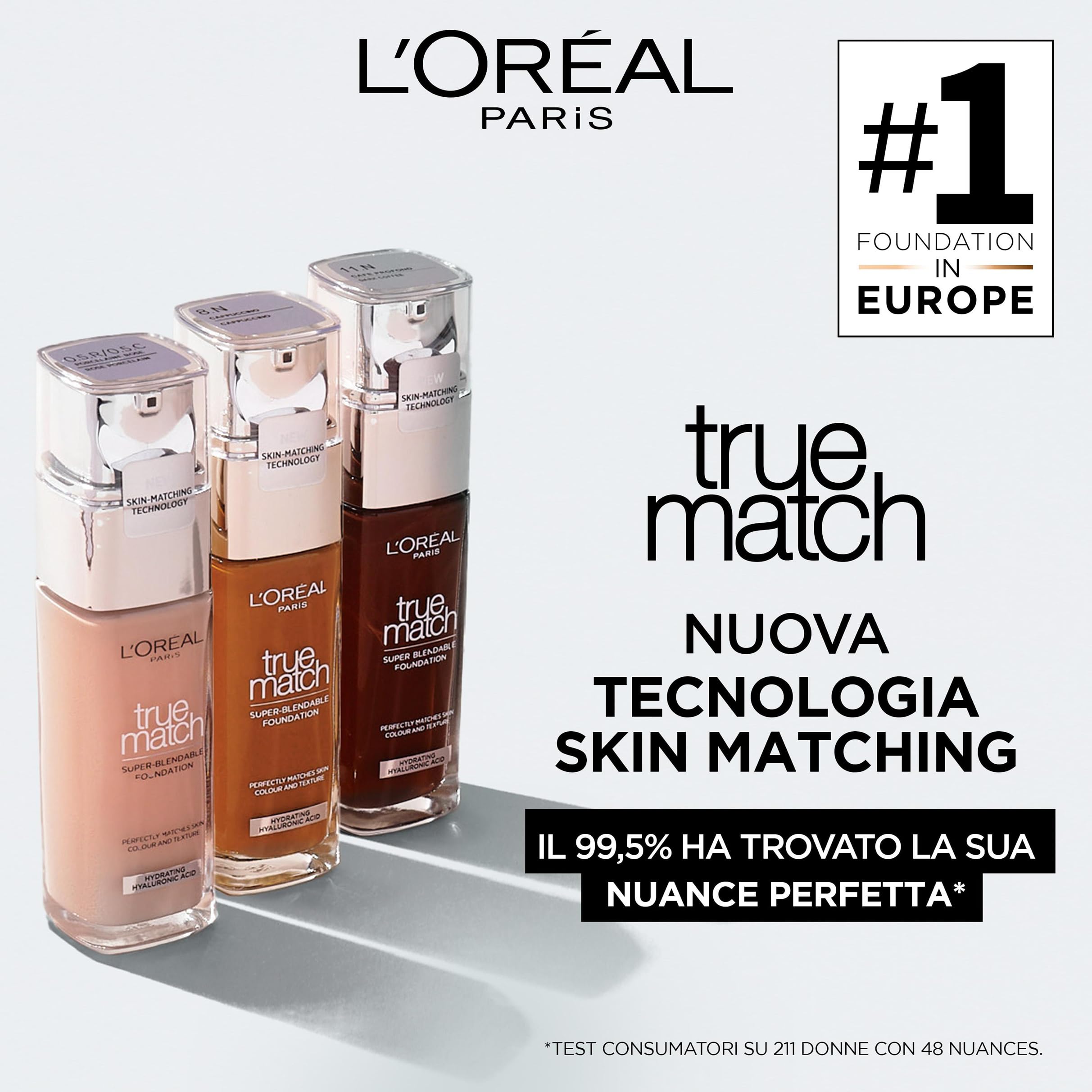L'Oréal Paris Fondotinta Liquido, Idratazione 24H, Per Tutti Tipi di Pelle, Incarnato dal Colorito Naturale e Uniforme, Formula con Acido Ialuronico, Accord Parfait, 30 ml, 9N Truffle