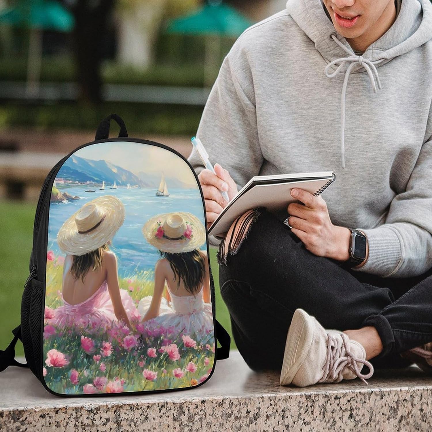 Ocean Flower Sailboat Mountai Laptop Backpack for Men Women 17 Inch Shoulder Bag Travel Daypack
