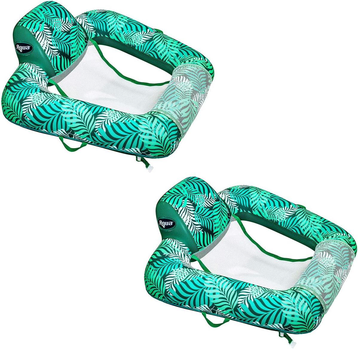 Aqua Zero Gravity Inflatable Outdoor Indoor 250 Pounds Weight Capacity Swimming Pool Chair Hammock Lounge Float, Teal Fern Leaf Green, 2 Pack