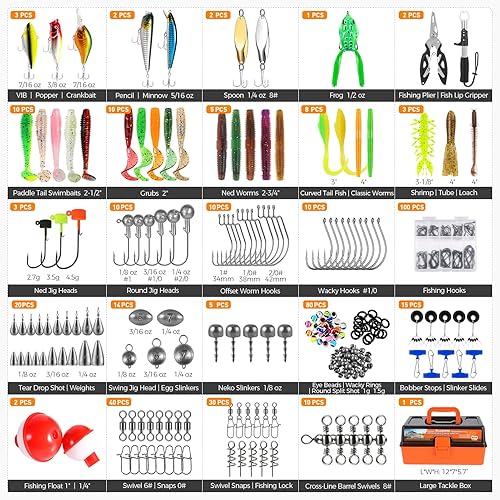 Miniatura 5 de PLUSINNO - Caja grande de 3 capas para aparejos (incluidos), con 415 señuelos, contiene alicates, crankbait, ganchos, pesas y accesorios, equipo