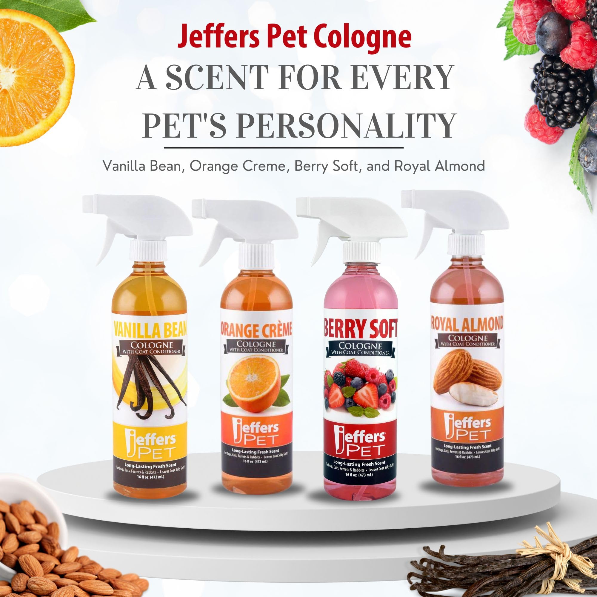 Jeffers Pet Cologne for Dogs, Cats, Rabbits & Ferrets, Orange Creme 16oz – Soap-Free, Conditioner for Silky Coats, Safe & Fresh Fragrance, Deodorizing Spray for Pets, Grooming Essentials