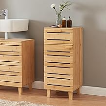 [en.casa] Epind Bathroom Sideboard Bathroom Side Cabinet with 1 Door and 1 Drawer Under Cabinet 75 x 33 x 30 cm Bamboo - Natural