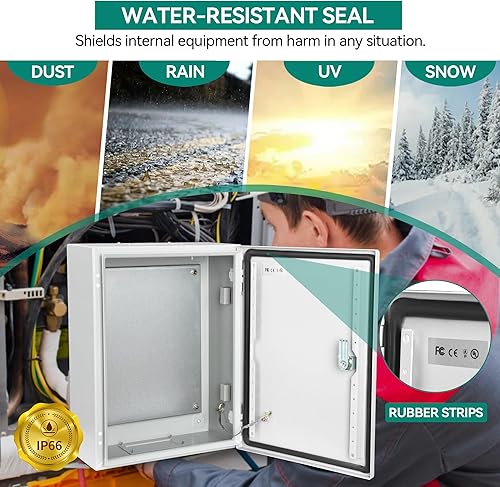 Miniatura 3 de YITAHOME Caja eléctrica NEMA 4X, 16 × 12 × 8 '' Caja eléctrica al aire libre certificada UL, IP66 resistente al agua a prueba de polvo, acero