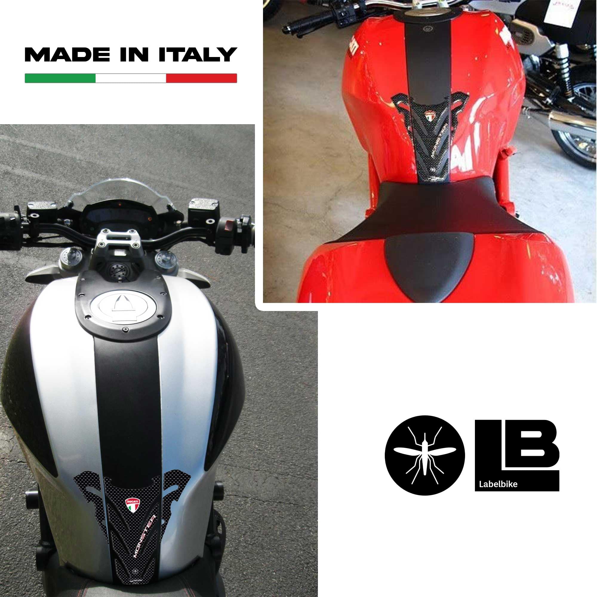 labelbike - Adesivo 3D Moto Paraserbatoio Protezione e Decorazione in Resina Compatibile con Ducati Monster 696