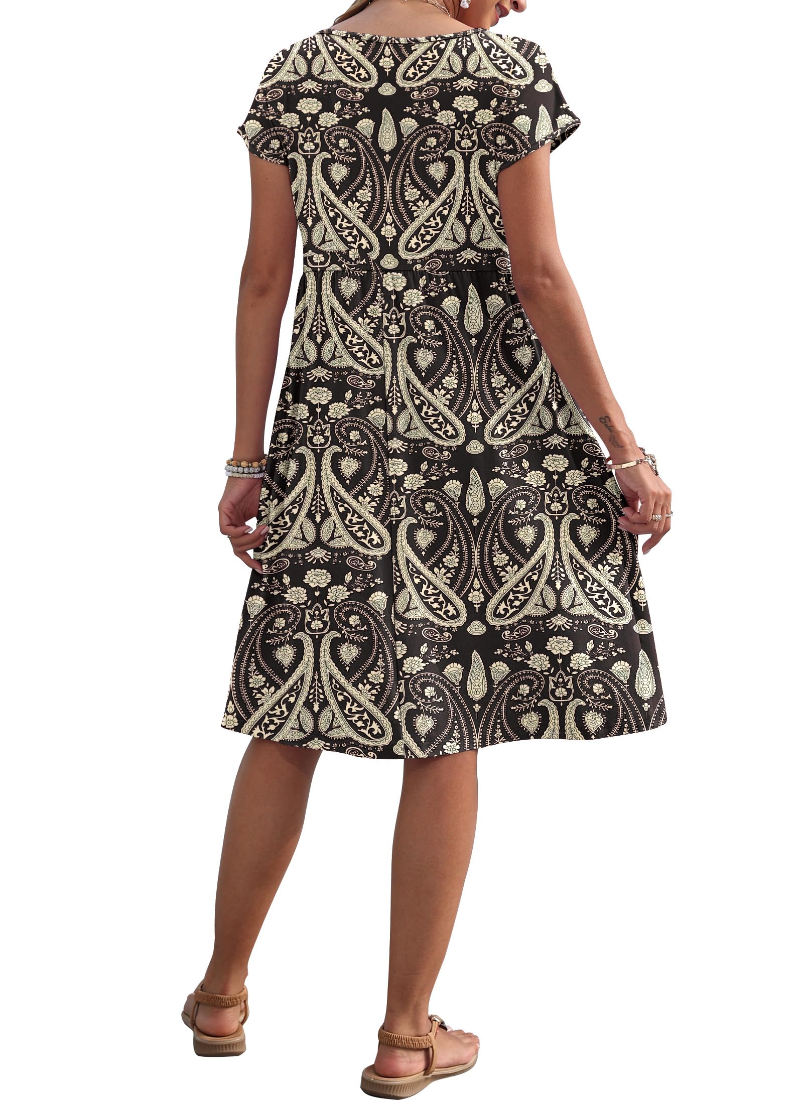 AUSELILY Vestito Estivo da Donna a Maniche Corte Abiti Casual Larghi Abito al Ginocchio con Scollo a Girocollo e Tasche