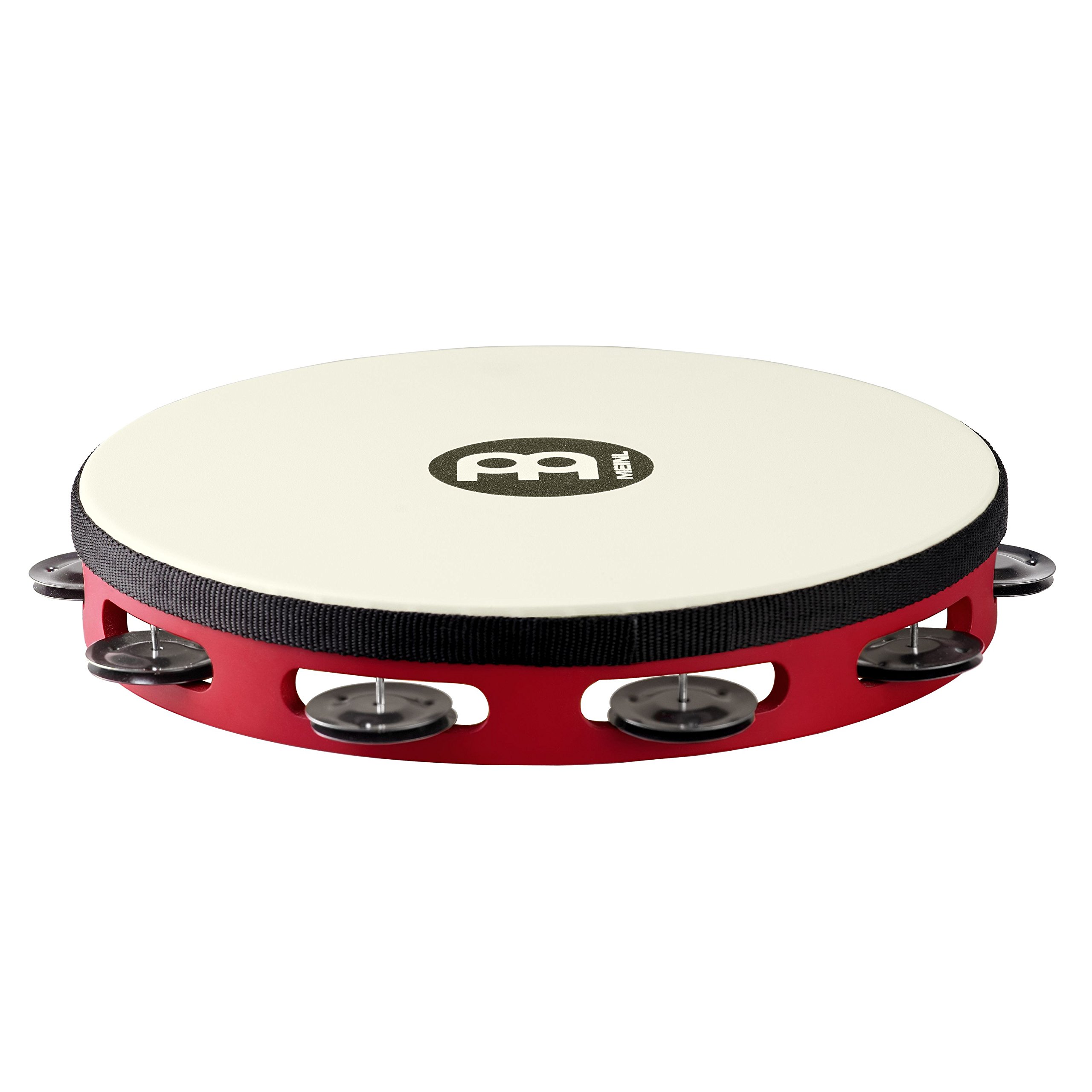 Meinl Percussion TAH1BK-R-TF - Tamburello in legno con testa di pelle e fila singola di sonagli d'acciaio nel telaio, diametro: 25,40 cm (10''), colore rosso