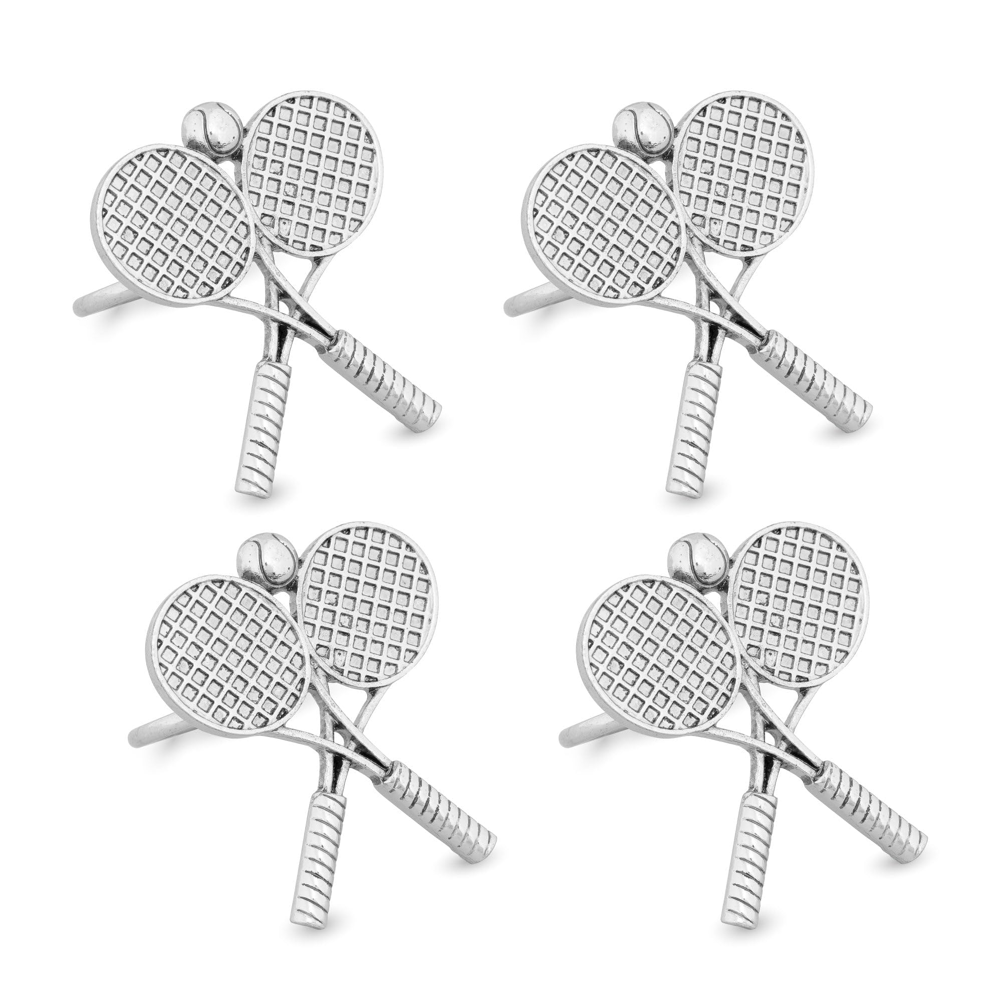 Supreme Housewares Tennis Napkin Rings, Zinc Alloy Figurine with Stainless Steel Ring, for Dining Table Setting, Party, and Wedding Decorations, Silver, Set of 4