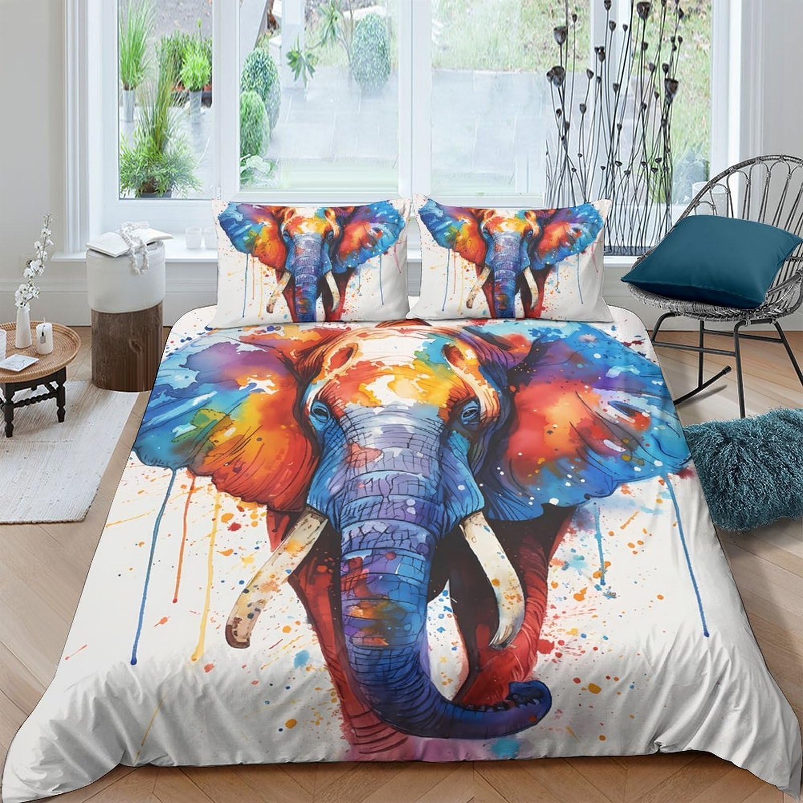 Ctjqhvkz Style-6 3D Printed Colorful Elephant Fitted Sheet Microfiber Soft Artistic Animal Bed Cover For Bedroom Guest Room Decor Single（135X200cm）